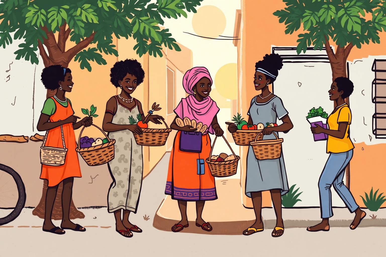 Neighbours sharing food on an African street